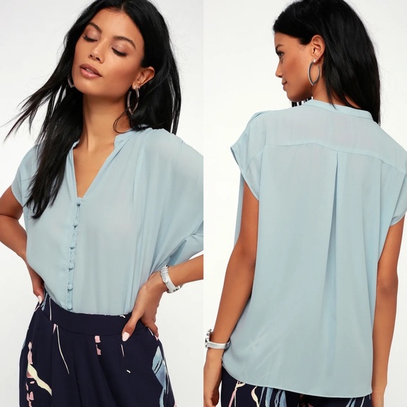 Lulus Tops - Lulus | Carlton Light Blue Button-Up Top